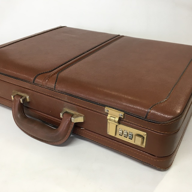 BRIEFCASE, Hard Shell Exec Style - Dark Tan w Gold Lock